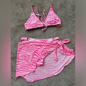 Shein 3p Pink zebra bikini set